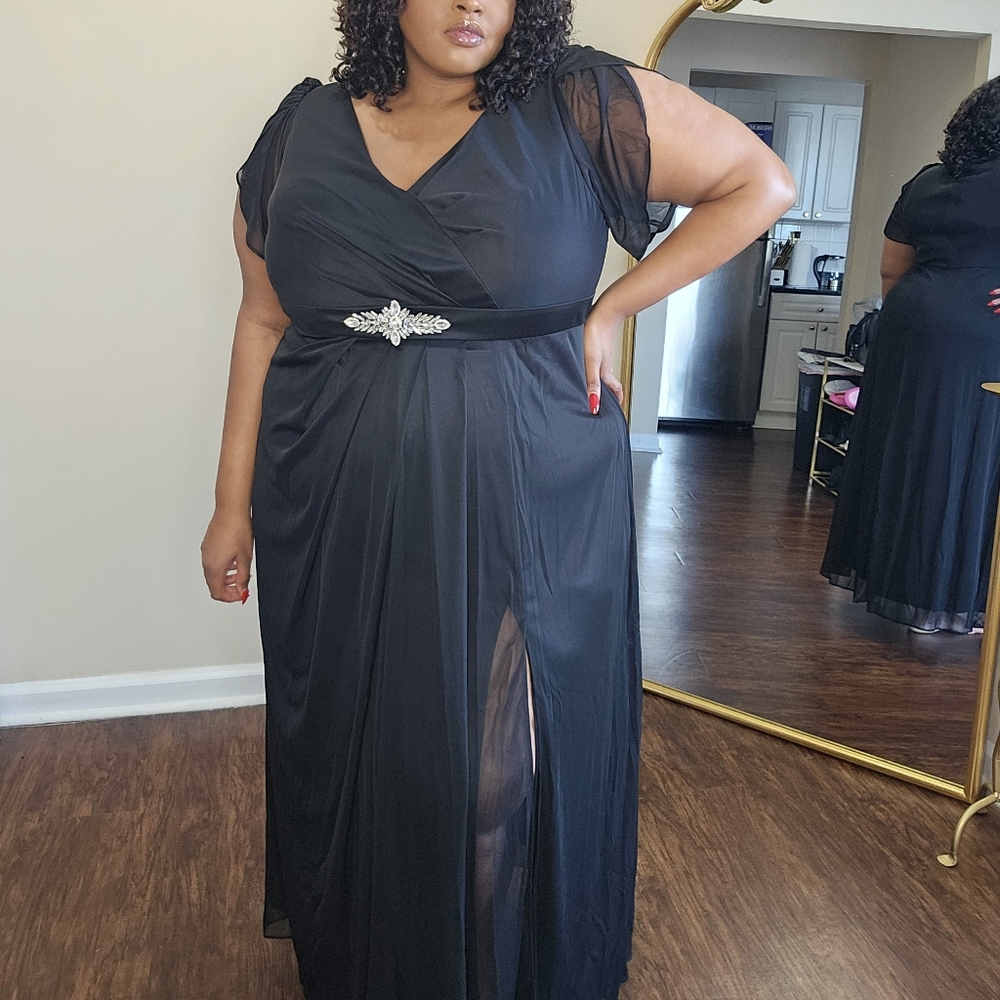 Chiffon A-Line Ruffle Sleeve Evening Dress - Picture 10 of 13
